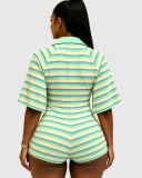 SC Stripe Deep V Neck Romper GTGE-MH1038
