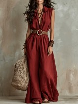 SC Solid Color Sleeveless Wide Leg Jumpsuit(With Belt) GWDS-260504