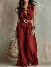 SC Solid Color Sleeveless Wide Leg Jumpsuit(With Belt) GWDS-260504