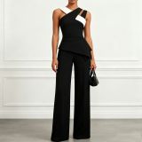 SC Black White Contrast Color 2 Piece Pants Set SHD-9997