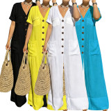 SC Plus Size Solid Color Short Sleeve Casual Jumpsuit NNWF-8175
