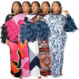 SC Feather Patchwork Print Maxi Dress NNWF-11003