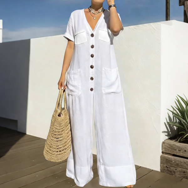 SC Plus Size Solid Color Short Sleeve Casual Jumpsuit NNWF-8175