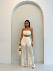 SC See Through Hollow Out Knits Two Piece Pants Set GHYX-JYP7080