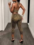 SC Leopard Print Halterneck Top Seventh Pants Suit GFCF-1505