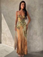 SC Retro Prints Sexy Backless Sling Maxi Dress GXIY-K26L2755