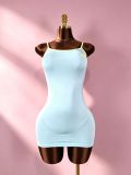 SC Letter Print Contrast Color Sling Mini Dress GTGE-MH1029