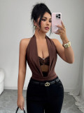 SC Deep V Neck Solid Color Bodysuit GXIY-K26L2382