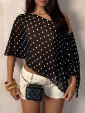 SC Polka Dot Print Slash Shoulder Tops GXIY-K26L2593