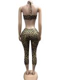 SC Leopard Print Halterneck Top Seventh Pants Suit GFCF-1505