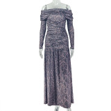 SC Off Shoulder Leopard Print Split Maxi Dress GJYO-JD305625