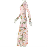 SC Long Sleeve Print Slim Maxi Dress GJYO-JD305588