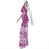 SC Loose Ruched Print Two Piece Pants Set GJYO-JS919197