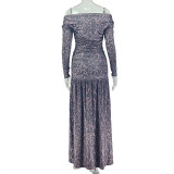 SC Off Shoulder Leopard Print Split Maxi Dress GJYO-JD305625