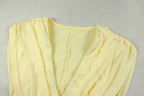 SC Solid Color Ruched V Neck Maxi Dress GJYO-JD305606