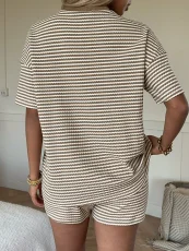 SC Stripe Short Sleeve Shorts Two Piece Set GXIY-K26L2605