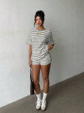 SC Stripe Short Sleeve Short Casual 2 Piece Set GXIY-K26L2604