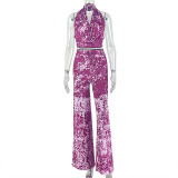 SC Loose Ruched Print Two Piece Pants Set GJYO-JS919197