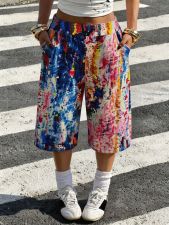 SC Tie Dye Print Loose Fifth Pants ZDF-33538