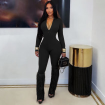 SC V Neck Zipper Long Sleeve Jumpsuit MZ-26012