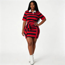 SC Contrast Color Stripe Lapel Midi Dress GQLK-KG6688