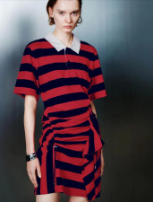 SC Contrast Color Stripe Lapel Midi Dress GQLK-KG6688