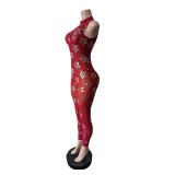 SC Mesh Hot Stamping Sleeveless Jumpsuit MEM-88713