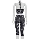 SC Polka Dot Print Sleeveless Top Seventh Pants Suit GDSF-D26ST222