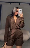 SC Long Sleeve Solid Shirts Two Piece Short Set GMYU-11322