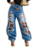 SC Fashion High Waist Holes Jeans OD-8788