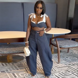 SC Sexy Patchwork Tie Up Wide Leg Pant Suit GQLK-6626-1