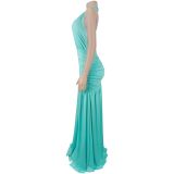 SC Deep V Neck Ruched Split Evening Dress BY-7778