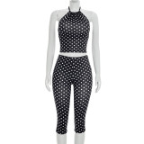SC Polka Dot Print Sleeveless Top Seventh Pants Suit GDSF-D26ST222
