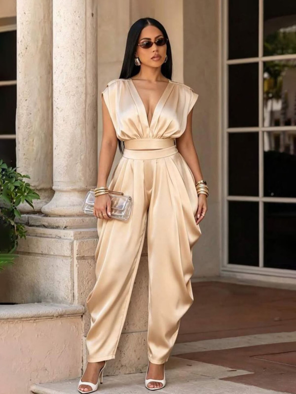 SC Sleeveless Deep V Neck Two Piece Pants Set SFY-897
