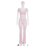 SC Polka Dot Print Short Sleeve Two Piece Pants Set(With Headscarf) GDSF-D26ST239