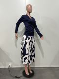 SC Long Sleeve Knits Top Print Skirt 2 Piece Set OD-8758