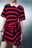 SC Contrast Color Stripe Lapel Midi Dress GQLK-KG6688