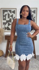 SC Flower Patchwork Denim Sleeveless Dress GADE-6777