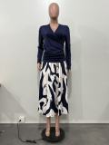 SC Long Sleeve Knits Top Print Skirt 2 Piece Set OD-8758
