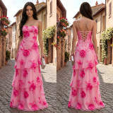 SC Sexy Print Mesh Spaghetti Straps Maxi Dress BY-7710