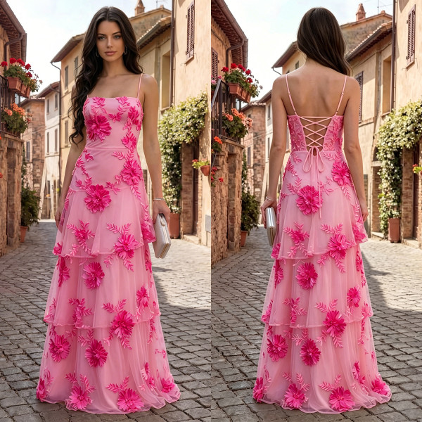 SC Sexy Print Mesh Spaghetti Straps Maxi Dress BY-7710