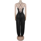 SC Mesh Solid Color Sling Backless Jumpsuit BY-7738