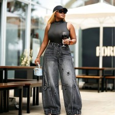 SC Plus Size Holes Wide Leg Jeans GYLN-7824