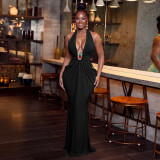 SC V Neck Halterneck Tie Up Maxi Dress YF-11083