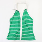 SC Stripe Lapel Deep V Neck Two Piece Short Set CYA-902420