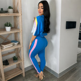 SC Color Block O Neck Casual Pants Suit CYA-902407