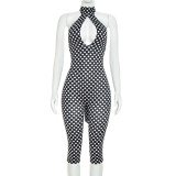 SC Polka Dot Print Backless Seventh Jumpsuit GDSF-D26JP260