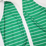 SC Stripe Lapel Deep V Neck Two Piece Short Set CYA-902420