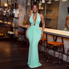 SC V Neck Halterneck Tie Up Maxi Dress YF-11083