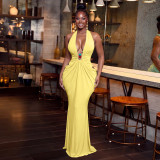 SC V Neck Halterneck Tie Up Maxi Dress YF-11083